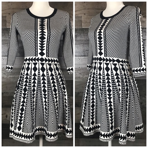 Nina Leonard Dresses & Skirts - Nina Leonard Asymmetrical Print Sweater Dress